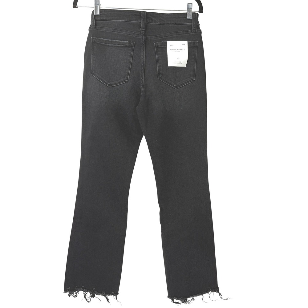 Flying Monkey High Rise Straight Jeans Womens 27 Black Raw Hem Cropped Denim - Picture 3 of 11